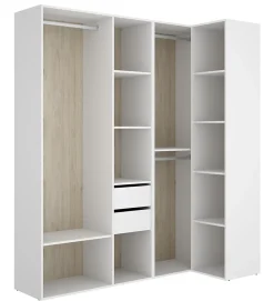 Ensemble dressing d'angle avec 2 tiroirs et fond d'arrière réversible coloris chêne naturel, blanc