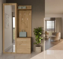 Ensemble entree avec miroir 100 cm chene artisan Duvio