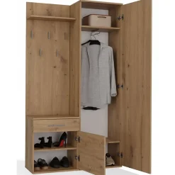 Ensemble entree avec miroir 100 cm chene artisan Duvio