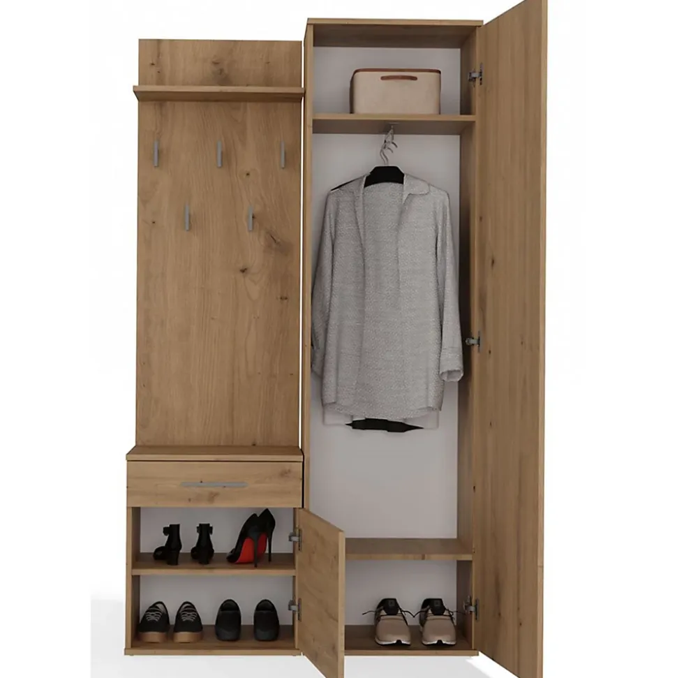 Ensemble entree avec miroir 100 cm chene artisan Duvio