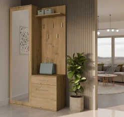 Ensemble entree avec miroir 100 cm chene artisan Duvio