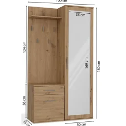 Ensemble entree avec miroir 100 cm chene artisan Duvio