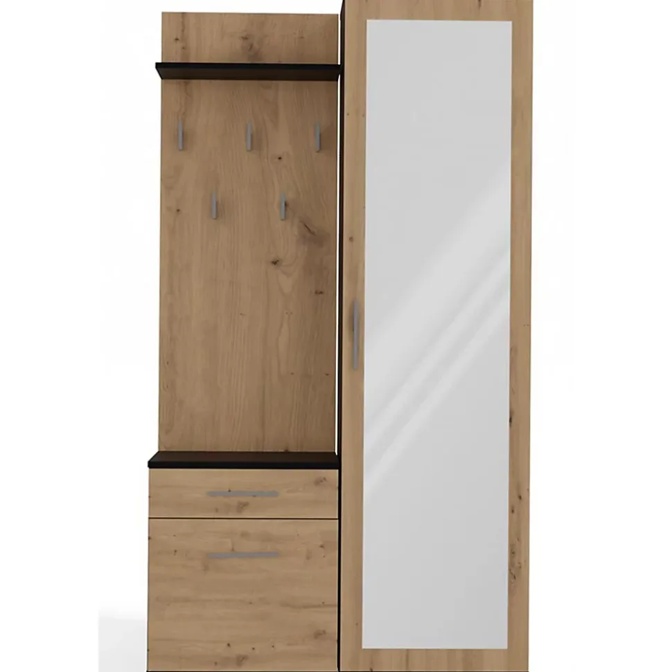 Ensemble entree avec miroir 100 cm chene artisan et gris Duvio
