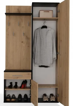 Ensemble entree avec miroir 100 cm chene artisan et gris Duvio