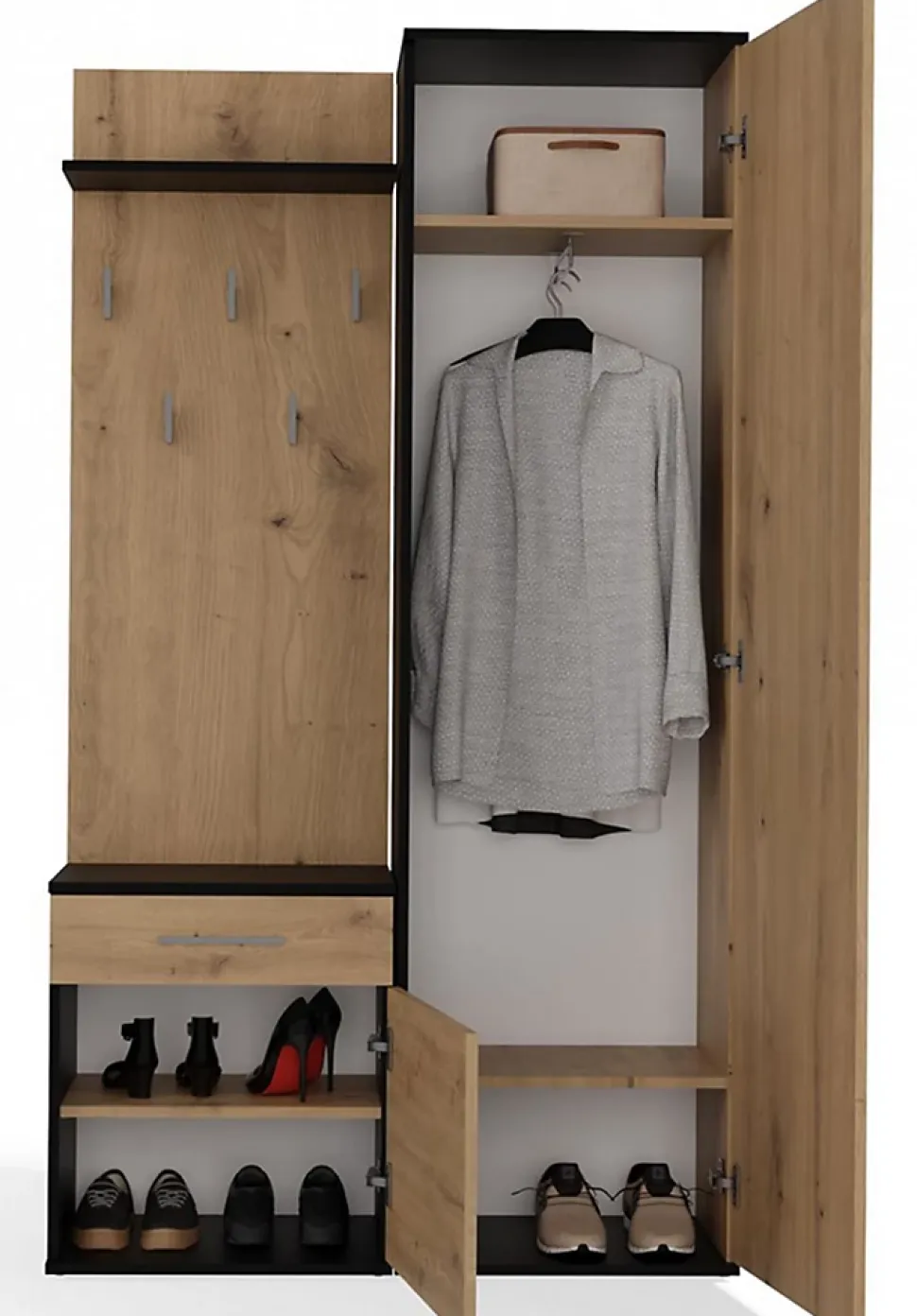 Ensemble entree avec miroir 100 cm chene artisan et gris Duvio