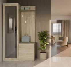 Ensemble entree avec miroir 100 cm chene sonoma Duvio