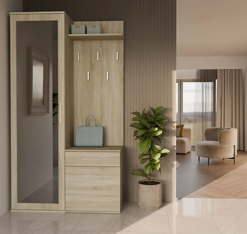 Ensemble entree avec miroir 100 cm chene sonoma Duvio