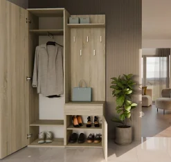 Ensemble entree avec miroir 100 cm chene sonoma Duvio