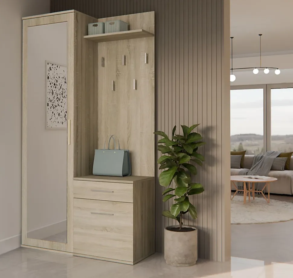 Ensemble entree avec miroir 100 cm chene sonoma Duvio