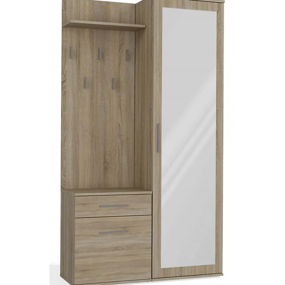 Ensemble entree avec miroir 100 cm chene sonoma Duvio
