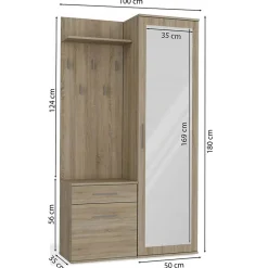 Ensemble entree avec miroir 100 cm chene sonoma Duvio