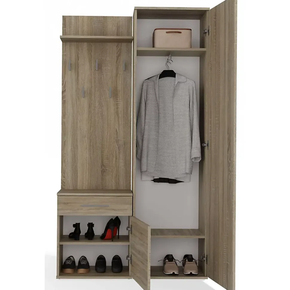 Ensemble entree avec miroir 100 cm chene sonoma Duvio