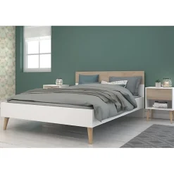 Ensemble lit AALBORG PARISOT 160x200 scandinave blanc et chêne
