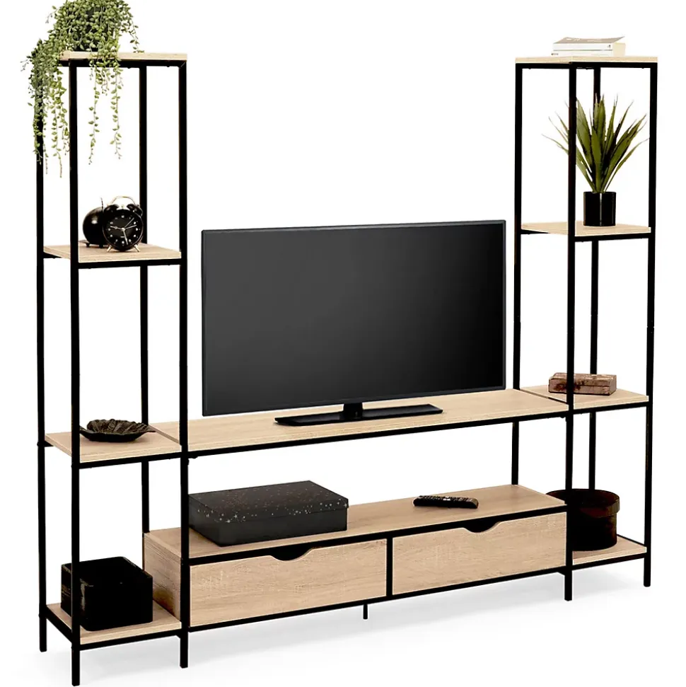 Ensemble meuble TV 164 cm DETROIT avec étagères design industriel