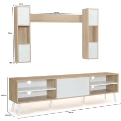 Ensemble meuble TV 180 cm et étagères HOUSTON bois et blanc