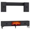 Ensemble meuble TV avec étagères murales et cheminée LED 150cm gris anthracite - VIBRA
