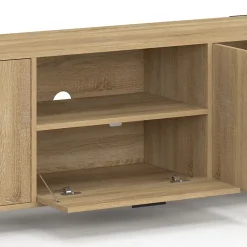 Ensemble meuble TV avec étagères et placard 200 cm PHOENIX bois et noir