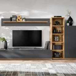 Ensemble Meuble TV Design "Skill" 240cm Anthracite & Naturel