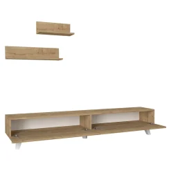 Ensemble meuble TV et 2 étagères Saarijärvi 180 x 31 x 33 cm effet chêne en.casa
