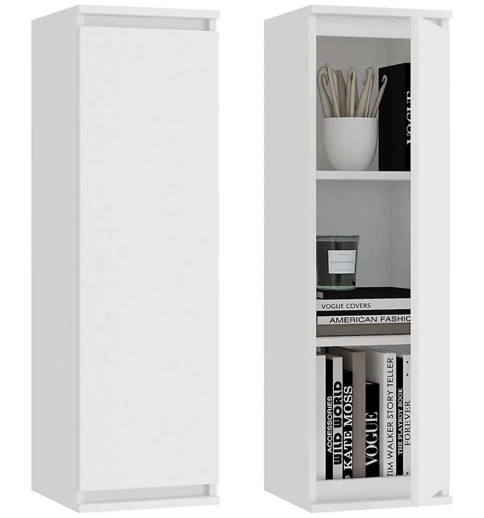 Ensemble meuble TV pour le salon AKORD presentoir + meuble TV Blanc 240 cm 4 portes façade Blanche 8 étagères 240x40x140 cm