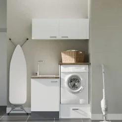 Ensemble meubles buanderie avec emplacement lave-linge surélevé - B06
