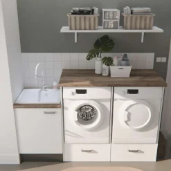 Ensemble meubles buanderie - Emplacements lave-linge et sèche-linge surélevés - B10