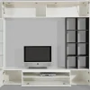 Ensemble mural Ocean, meuble TV pour salon, meuble de salon polyvalent avec lumière LED, 290x40h192 cm, blanc brillant et ardoise