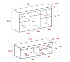Ensemble Naturale buffet meuble TV 120cm couleur chêne et noir