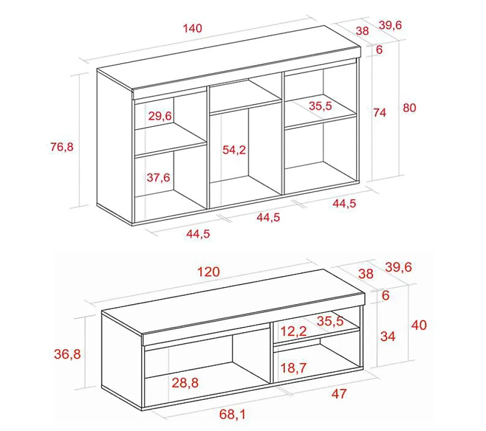 Ensemble Naturale buffet meuble TV 120cm couleur chêne et noir