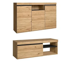 Ensemble Naturale buffet meuble TV 120cm couleur chêne et noir