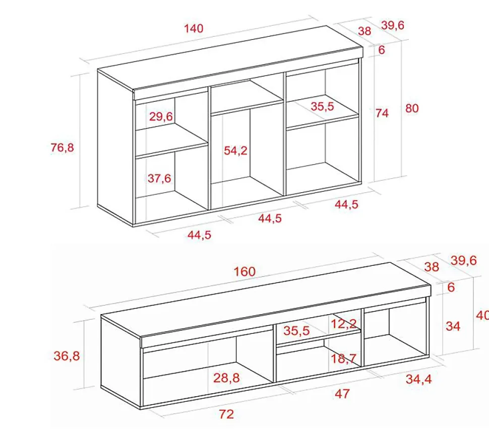 Ensemble Naturale buffet meuble TV 160cm couleur chêne et noir