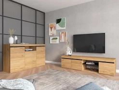 Ensemble Naturale buffet meuble TV 160cm couleur chêne et noir