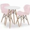 Ensemble repas Valora Table ronde blanche KOVA 60 cm + 2 chaises roses WAKO