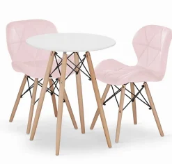 Ensemble repas Valora Table ronde blanche KOVA 60 cm + 2 chaises roses WAKO