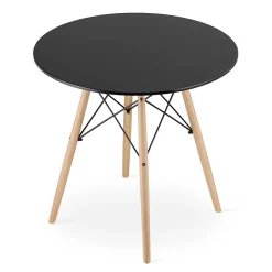 Ensemble repas Valora Table ronde noire KOVA 80 cm + 4 chaises noires OSAKA