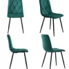 Ensemble repas 100x75 cm avec 4 chaises, plateau effet marbre MDF, structure métal noir et assises velours vert