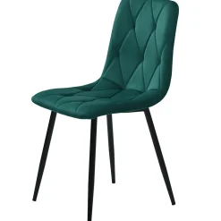 Ensemble repas 100x75 cm avec 4 chaises, plateau effet marbre MDF, structure métal noir et assises velours vert