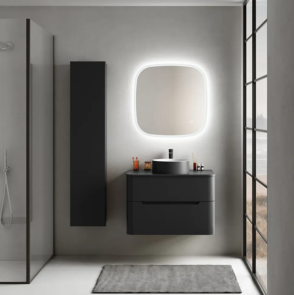 Ensemble salle de bains L. 84 cm meuble sous vasque + plan de toilette noir mat Alba