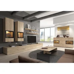 Ensemble salon complet RAMOS Chene 7 meubles avec LED multicolore intégrée