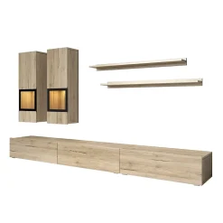 Ensemble salon complet RAMOS Chene 7 meubles avec LED multicolore intégrée