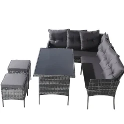 Ensemble Salon Polyrotin 7 Places Housse Lavable Gris Blackcolors