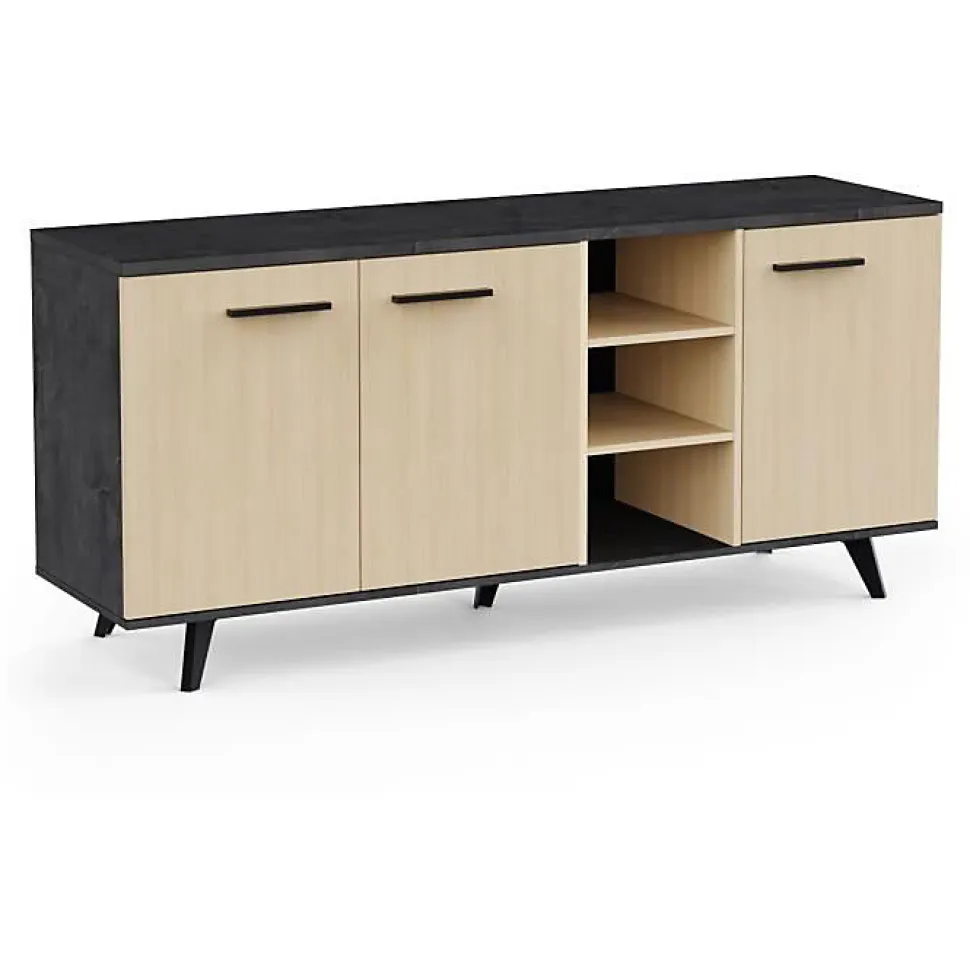 Ensemble séjour - Enfilade, Buffet haut, Table - KENT - Chene de fil / Sidewalk - DEMEYERE