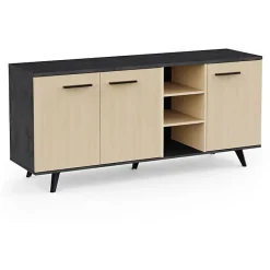 Ensemble séjour - Enfilade, Buffet haut, Table allonge - KENT - Chene de fil / Sidewalk - DEMEYERE