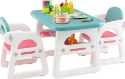 Ensemble Table 2 Chaises Ergonomiques pour Enfant en HDPE avec étagère de Rangement Sûr Rose