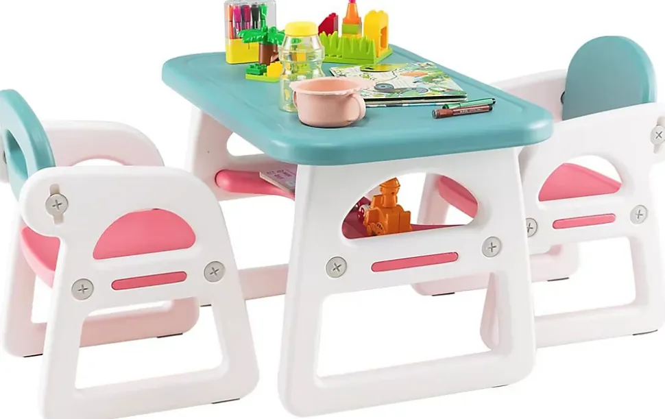 Ensemble Table 2 Chaises Ergonomiques pour Enfant en HDPE avec étagère de Rangement Sûr Rose