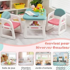 Ensemble Table 2 Chaises Ergonomiques pour Enfant en HDPE avec étagère de Rangement Sûr Rose