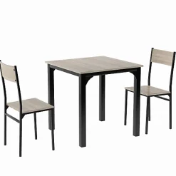 Ensemble table à manger 3 pièces en bois naturel avec 2 chaises pour balcon salon ou salle à manger