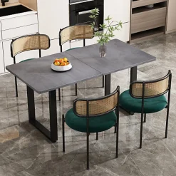 Ensemble table à manger 5 pièces avec 4 chaises en velours gris vert noir et table rectangulaire moderne