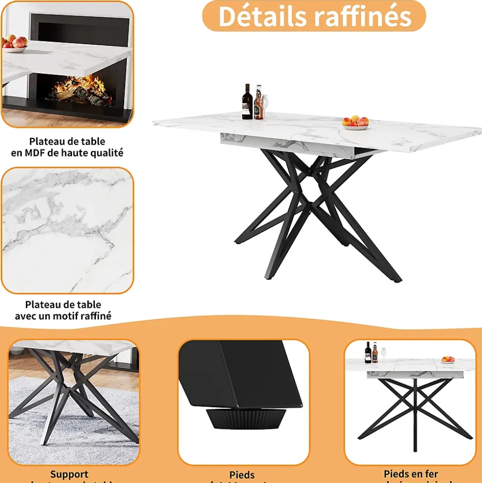 Ensemble Table à Manger Extensible - Table avec Rallonge et 4 Chaises Velours - Moderne 120/160x80x66,1 cm - Gris+Blanc