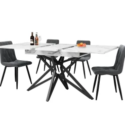 Ensemble Table à Manger Extensible - Table avec Rallonge et 4 Chaises Velours - Moderne 120/160x80x66,1 cm - Gris+Blanc